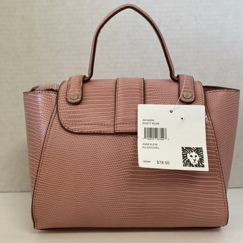 Anne Klein PU Satchel Purse Pocketbook Dusty Rose Carry Handle & Shoulder Strap - Picture 3 of 10